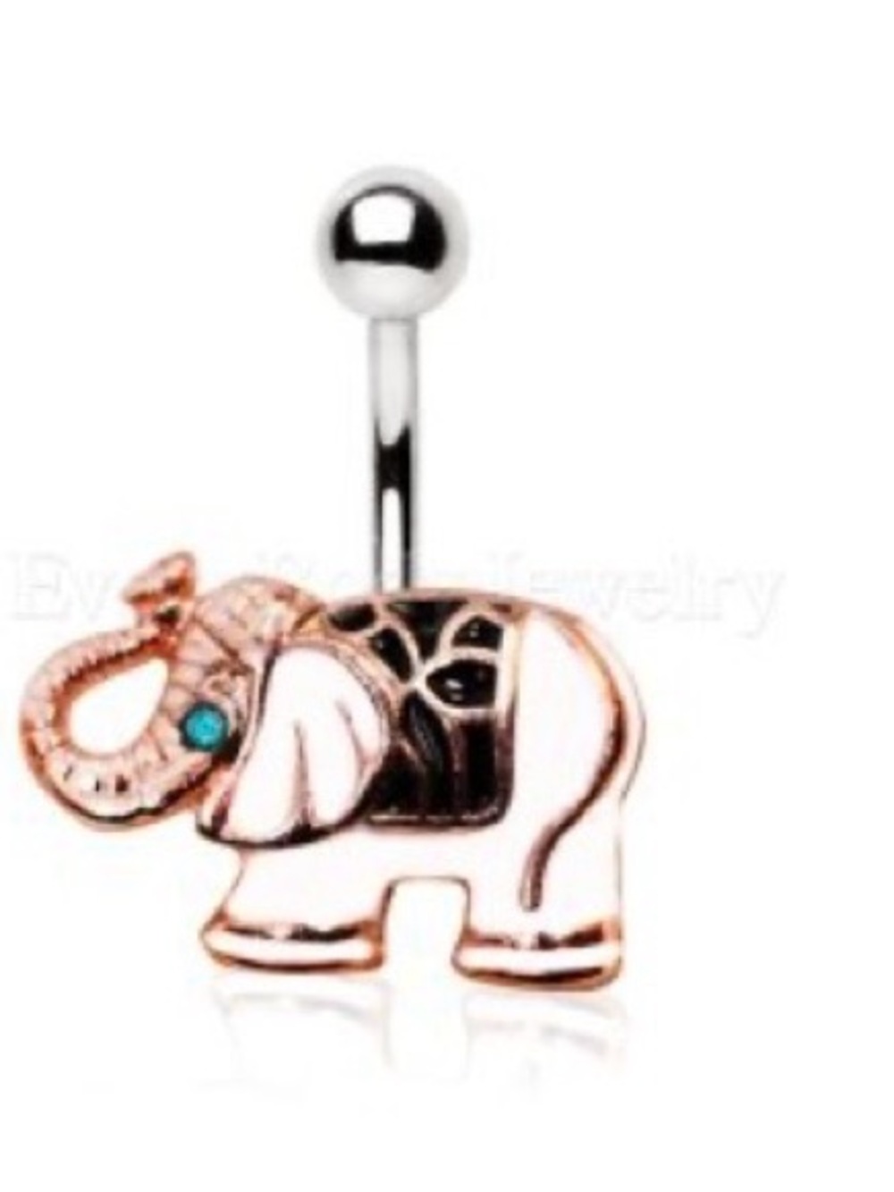 Rose Gold Elephant Belly Button Ring with Turquoise Accent